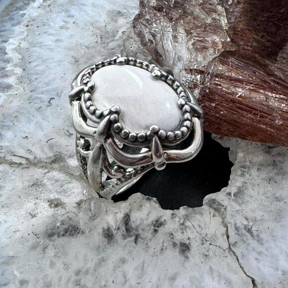 Carolyn Pollack Sterling Silver Oval White Jasper Decorated Ring For Women - Picture 2 of 10